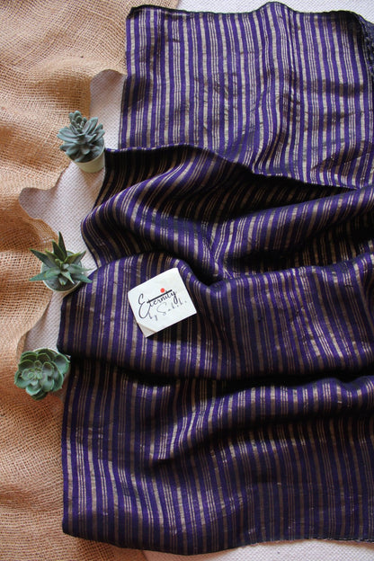 Blue Metallic Stripes Linen Ira Saree - Eternity by Sakshi