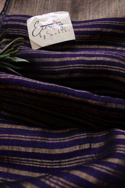 Blue Metallic Stripes Linen Ira Saree - Eternity by Sakshi