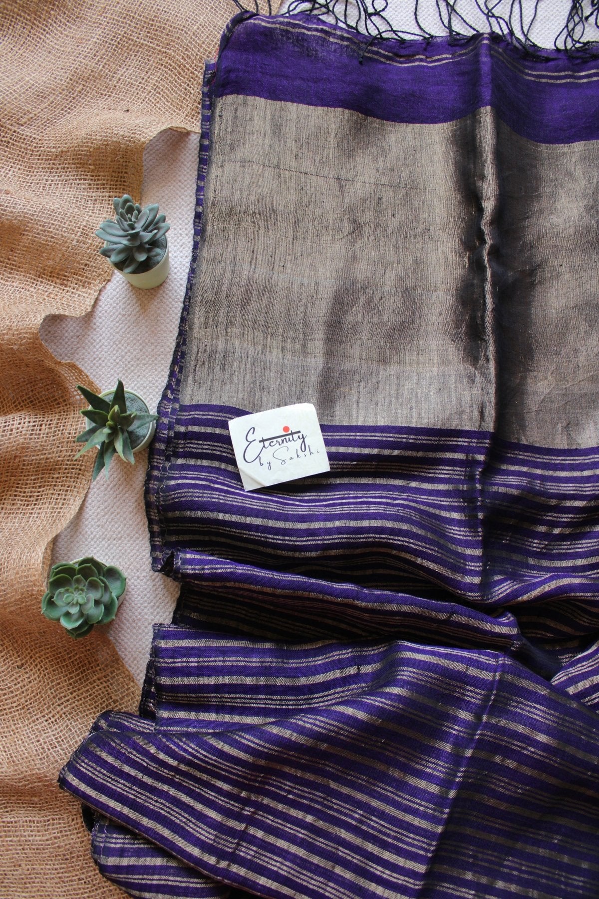 Blue Metallic Stripes Linen Ira Saree - Eternity by Sakshi