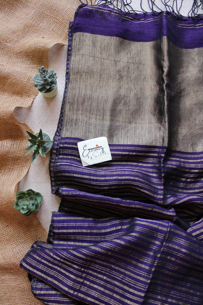 Blue Metallic Stripes Linen Ira Saree - Eternity by Sakshi