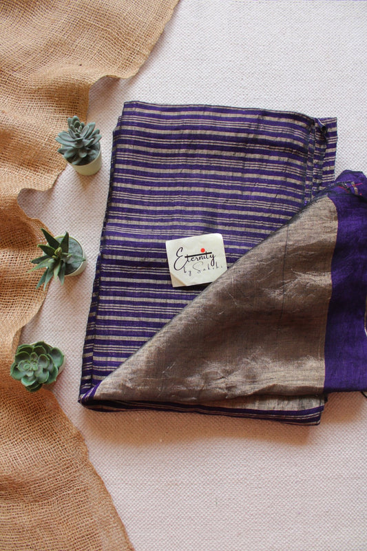 Blue Metallic Stripes Linen Ira Saree - Eternity by Sakshi