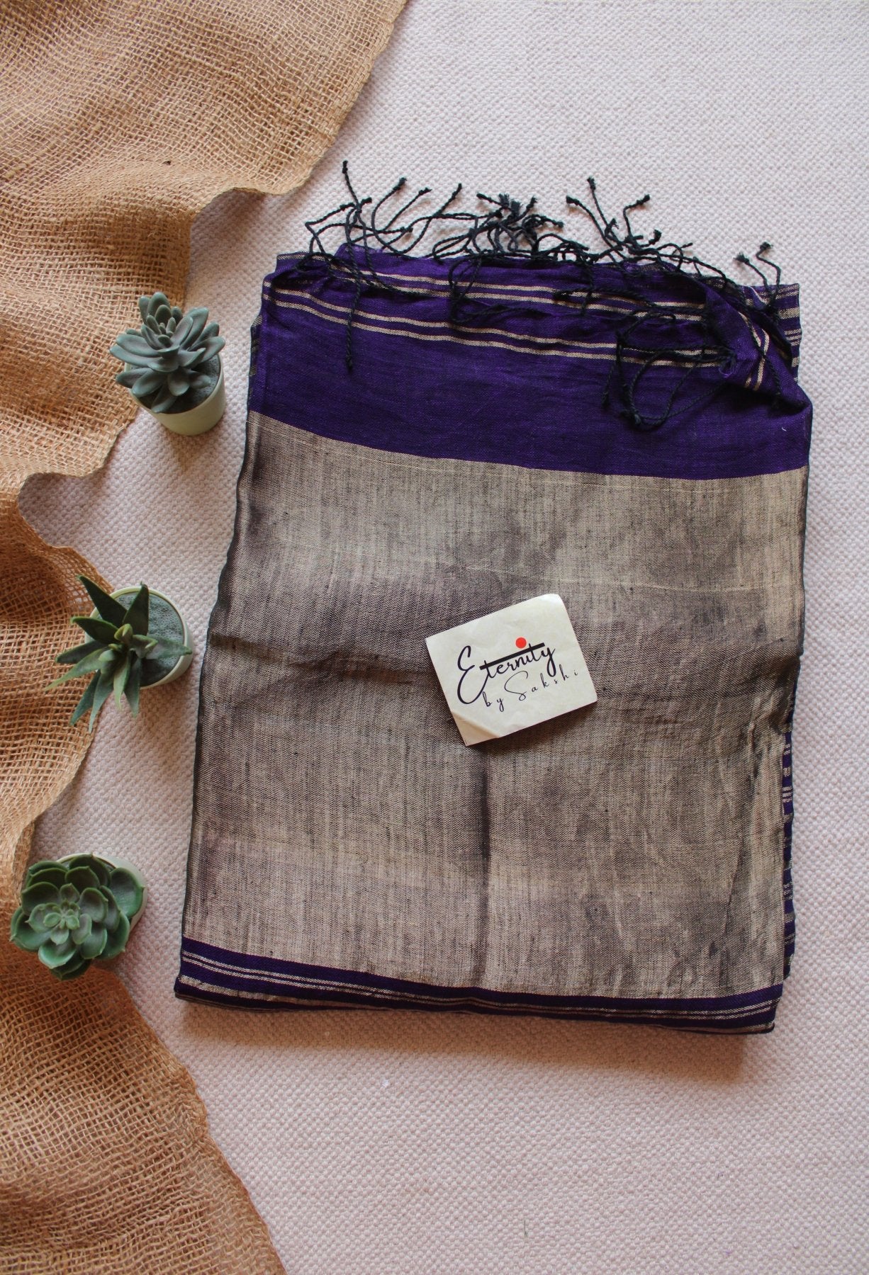 Blue Metallic Stripes Linen Ira Saree - Eternity by Sakshi
