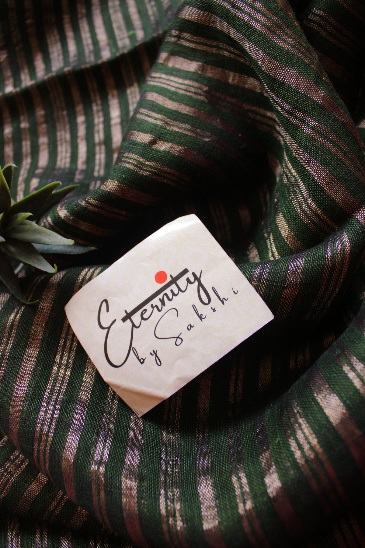 Green Metallic Stripes Linen Ira Saree - Eternity by Sakshi