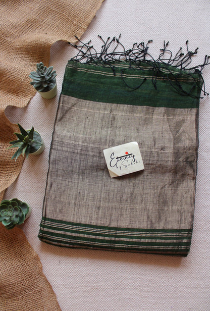 Green Metallic Stripes Linen Ira Saree - Eternity by Sakshi