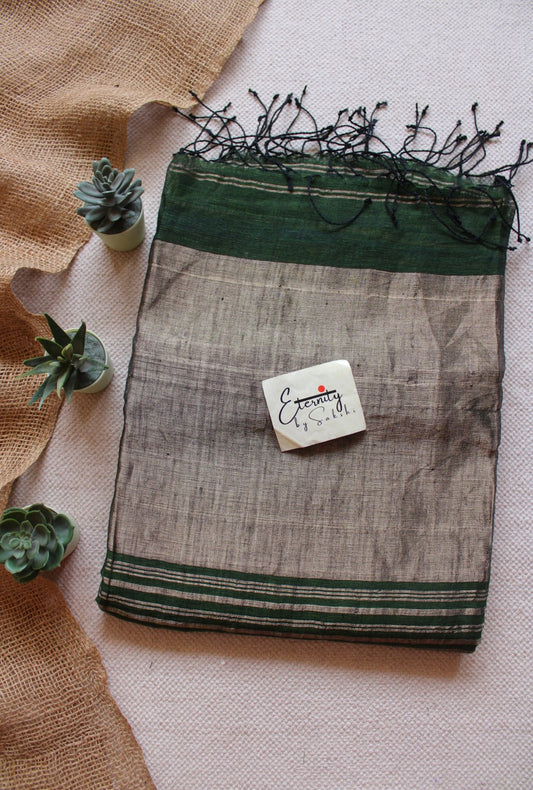 Green Metallic Stripes Linen Ira Saree - Eternity by Sakshi