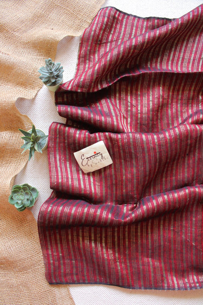Maroon Metallic Stripes Linen Ira Saree - Eternity by Sakshi