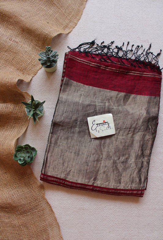Maroon Metallic Stripes Linen Ira Saree - Eternity by Sakshi