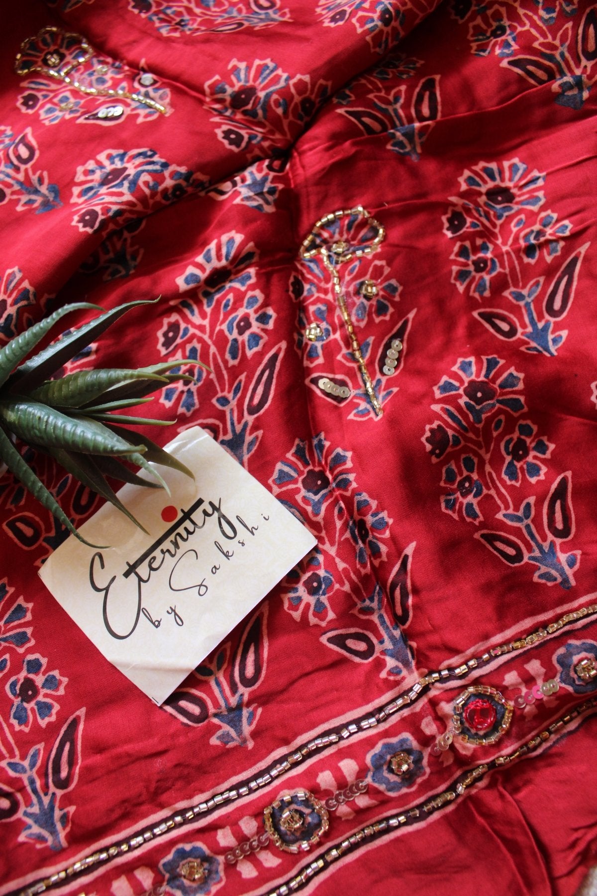 Veya Laal Ajrakh Modal Silk Handwork Saree - Eternity by Sakshi
