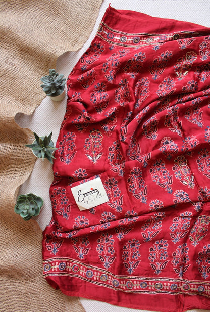 Veya Laal Ajrakh Modal Silk Handwork Saree - Eternity by Sakshi