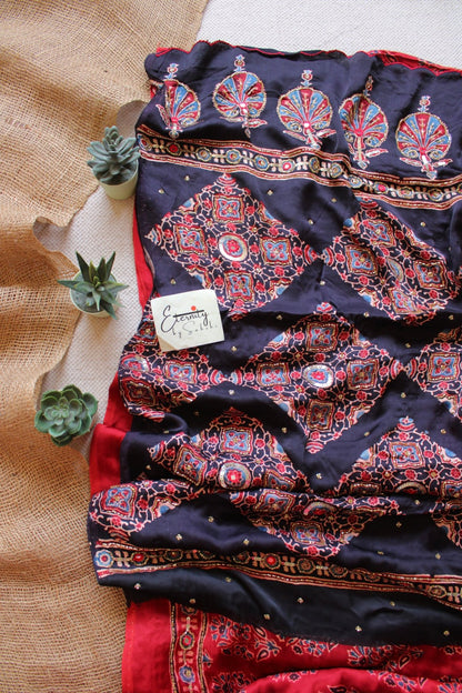 Veya Laal Ajrakh Modal Silk Handwork Saree - Eternity by Sakshi