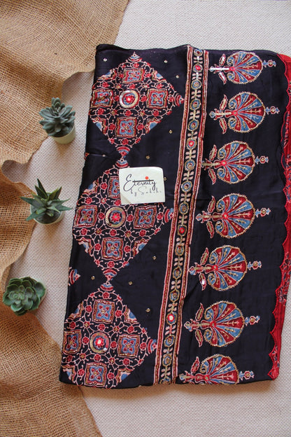 Veya Laal Ajrakh Modal Silk Handwork Saree - Eternity by Sakshi