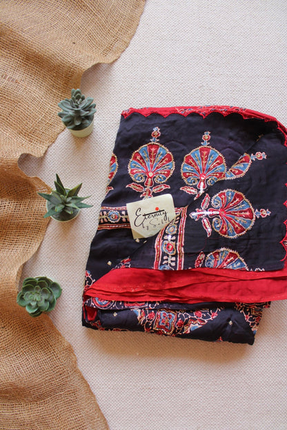 Veya Laal Ajrakh Modal Silk Handwork Saree - Eternity by Sakshi