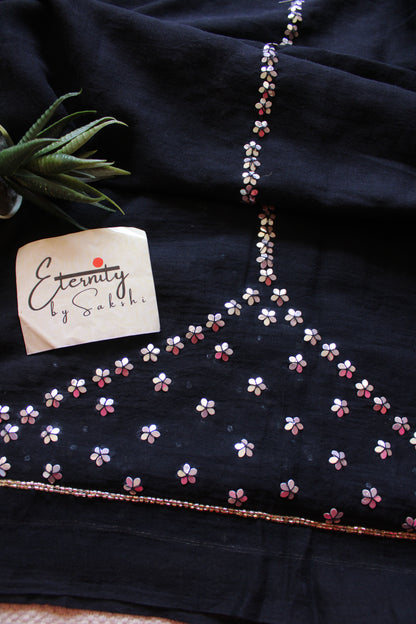 Midnight Bloom Handwork Saree