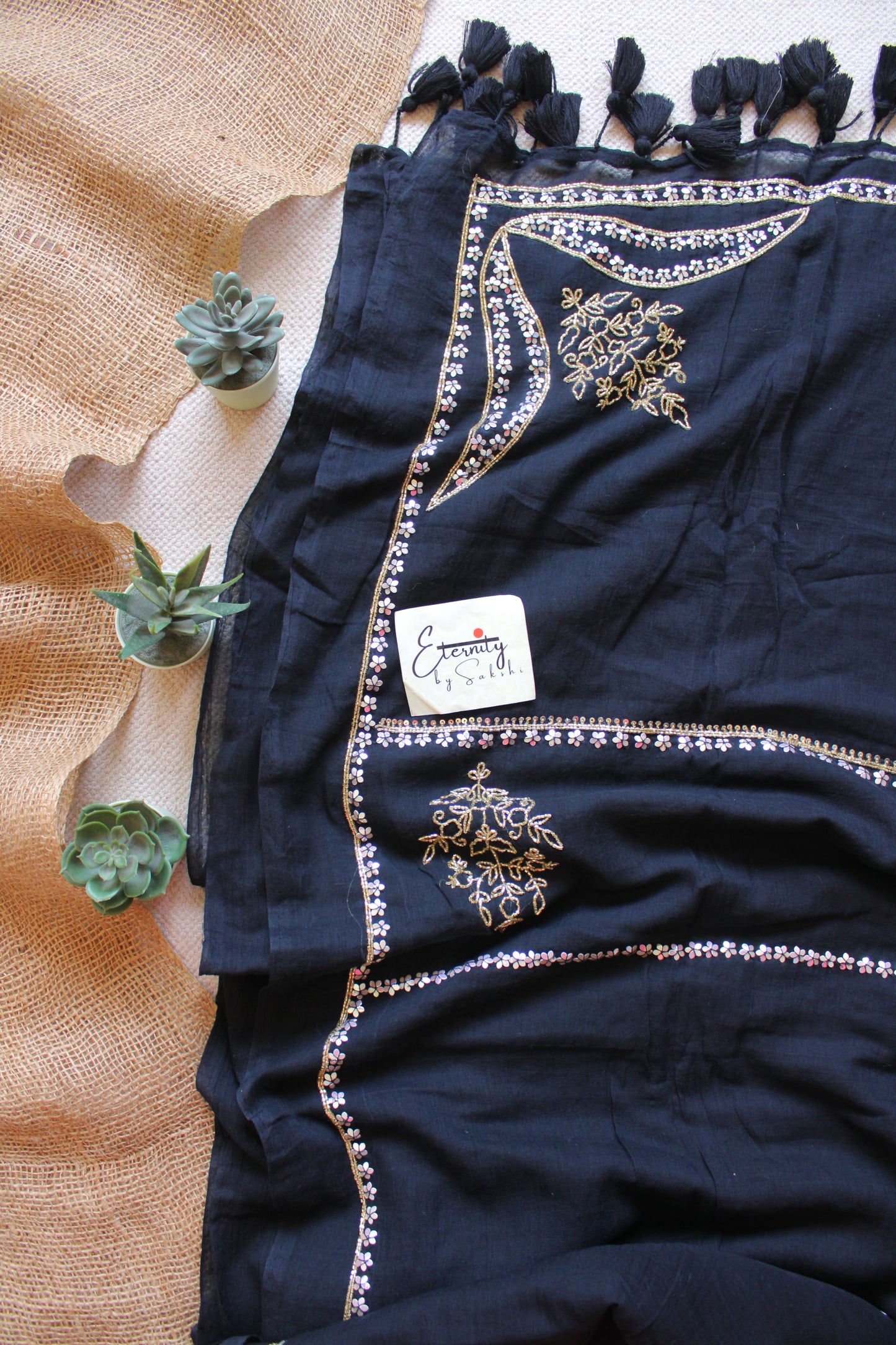 Midnight Bloom Handwork Saree