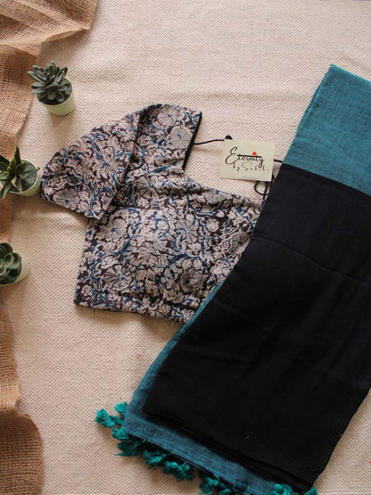 Black Breezy Saree + Kalamkari Blouse Combo - Eternity by Sakshi