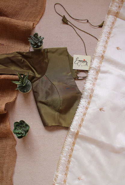 Pearl Nazrana Saree+Mehendi Elastic Tissue Blouse - Eternity by Sakshi