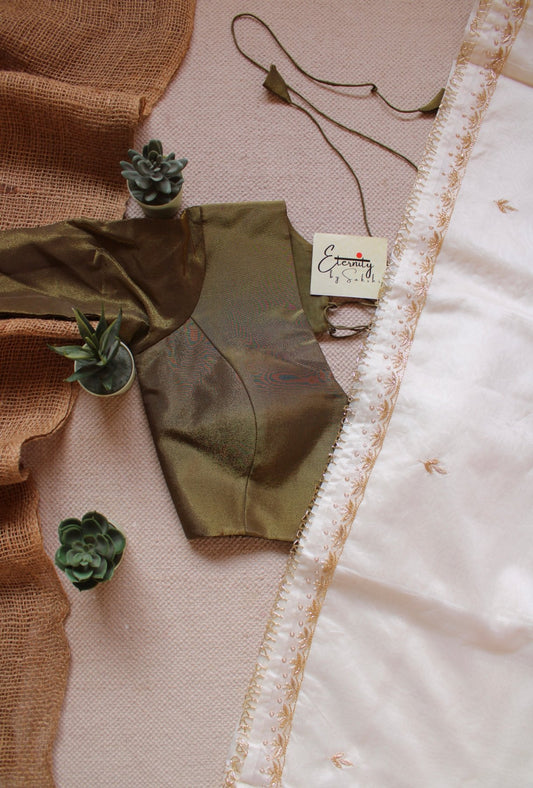 Pearl Nazrana Saree+Mehendi Elastic Tissue Blouse - Eternity by Sakshi