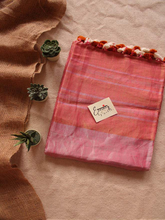 Pink Lining Metallic Linen Saree