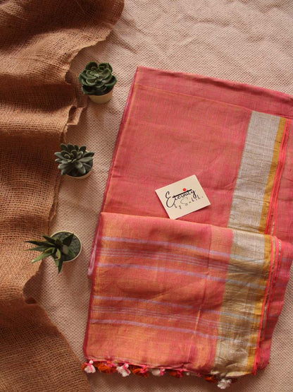 Pink Lining Metallic Linen Saree