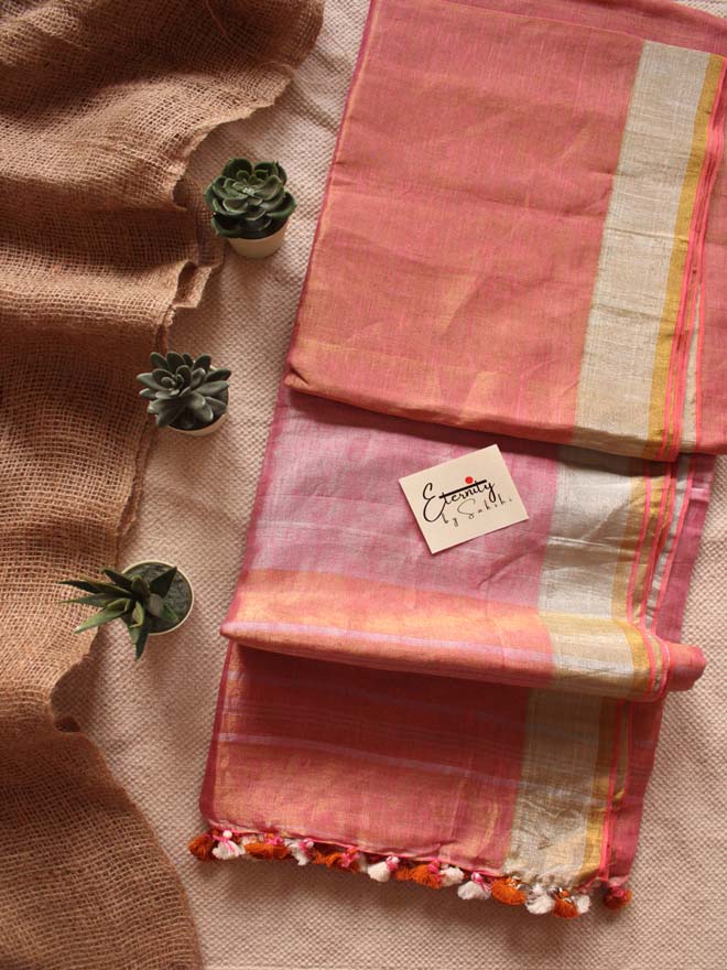 Pink Lining Metallic Linen Saree