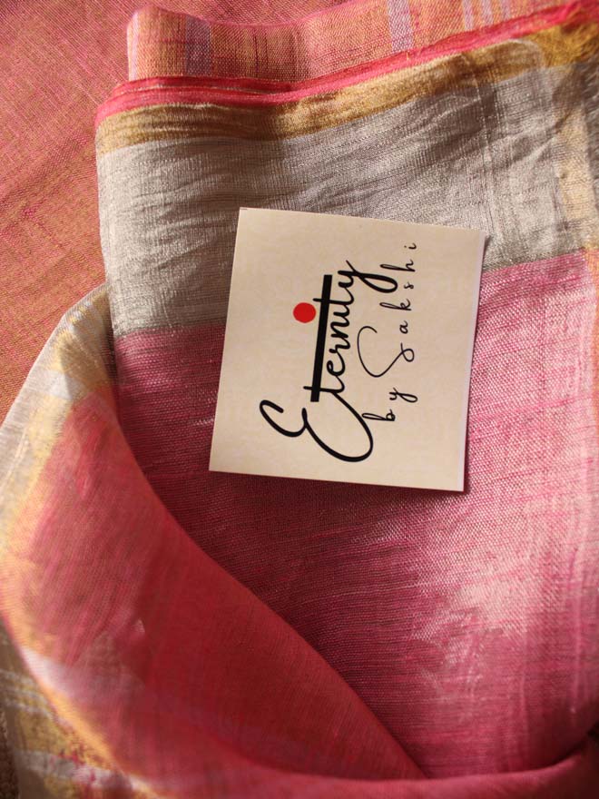 Pink Lining Metallic Linen Saree