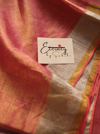 Pink Lining Metallic Linen Saree