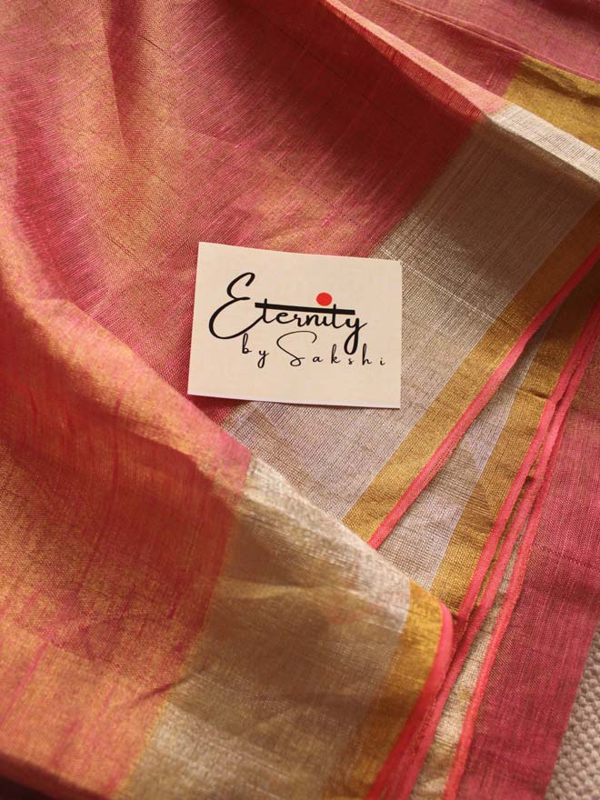 Pink Lining Metallic Linen Saree