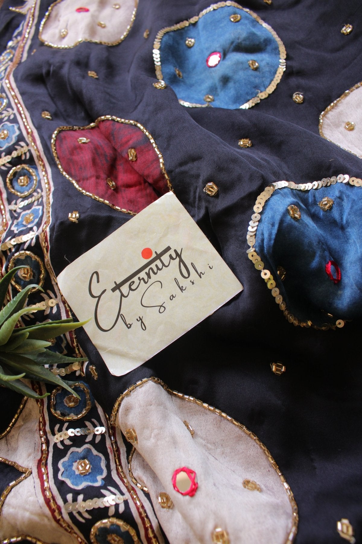 Noor Chakra Ajrakh Modal Silk Handwork Saree - Eternity by Sakshi