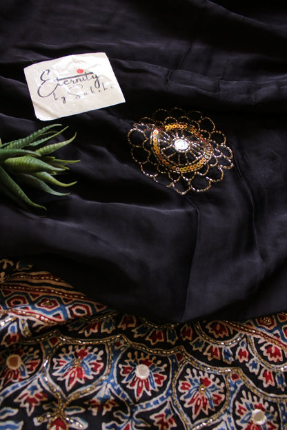Zariya Blue Ajrakh Modal Silk Saree with Artisan Handwork - Eternity by Sakshi