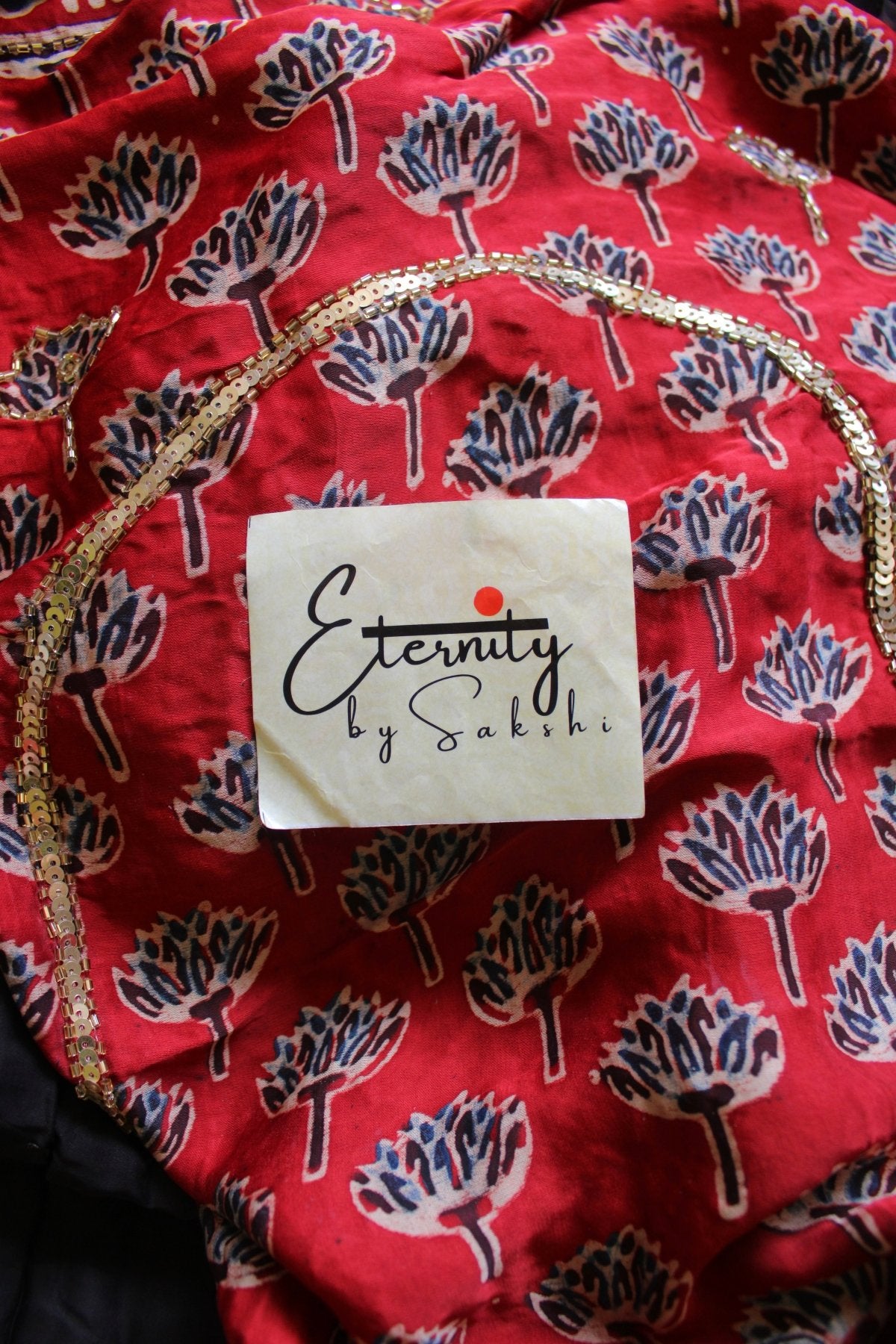 Laal Sitara Ajrakh Modal Silk Saree with Artisan Handwork - Eternity by Sakshi