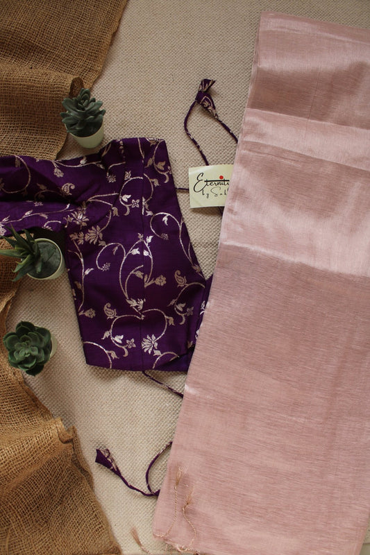 Kashmira Tissue Saree + Purple Brocade Blouse Combo - Eternity by Sakshi