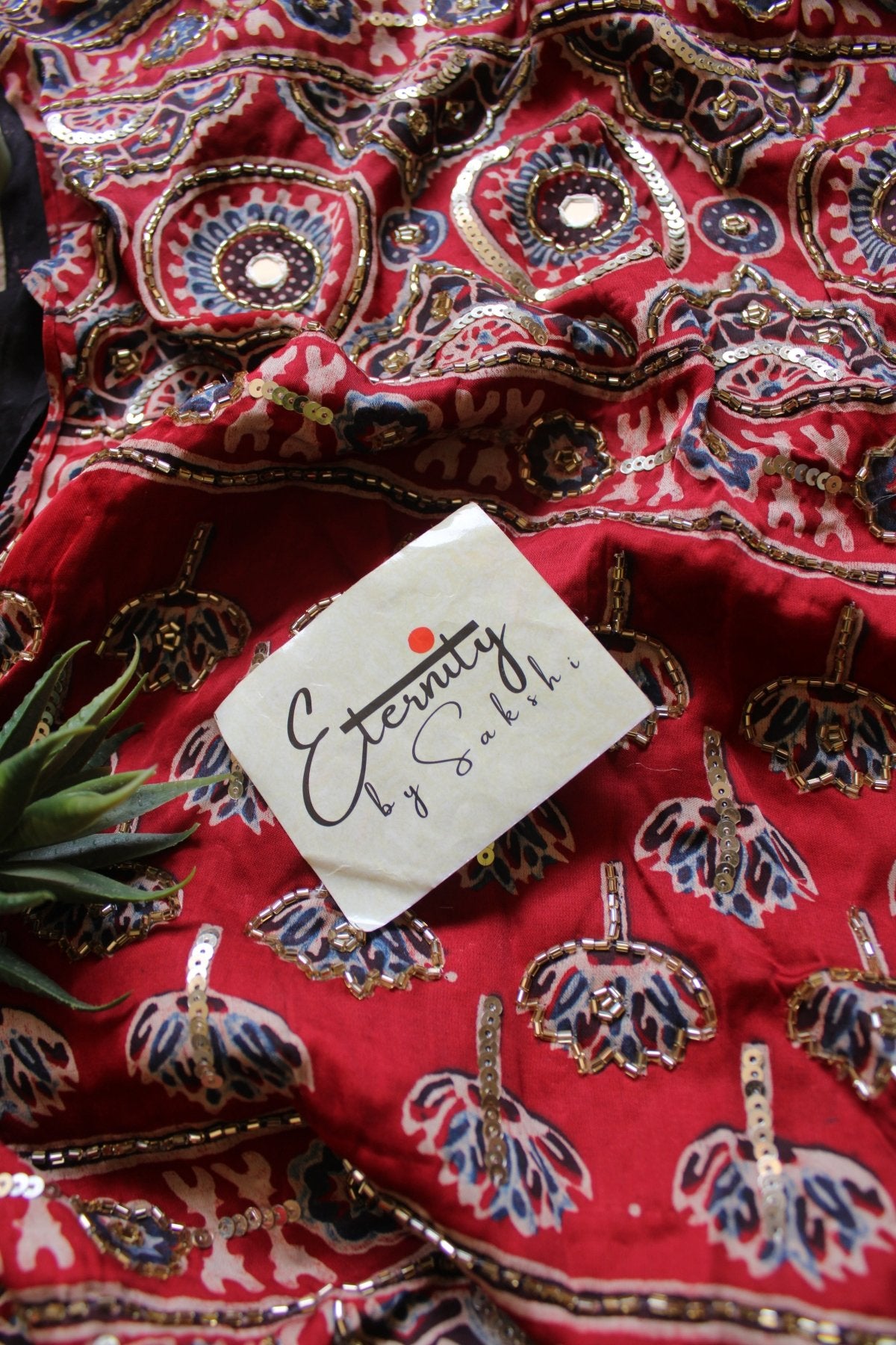 Laal Sitara Ajrakh Modal Silk Saree with Artisan Handwork - Eternity by Sakshi