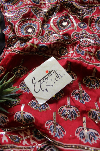 Laal Sitara Ajrakh Modal Silk Saree with Artisan Handwork - Eternity by Sakshi