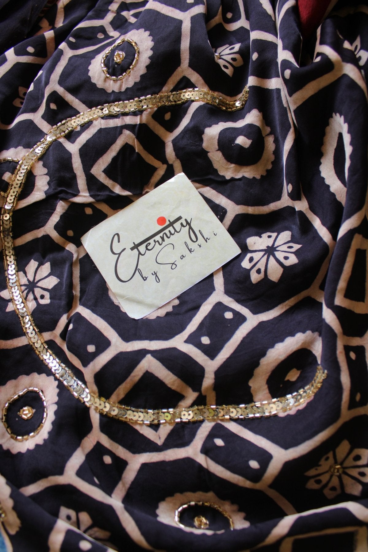 Rangmahal Ajrakh Modal Silk Saree with Artisan Handwork - Eternity by Sakshi
