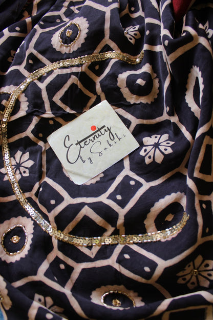Rangmahal Ajrakh Modal Silk Saree with Artisan Handwork - Eternity by Sakshi