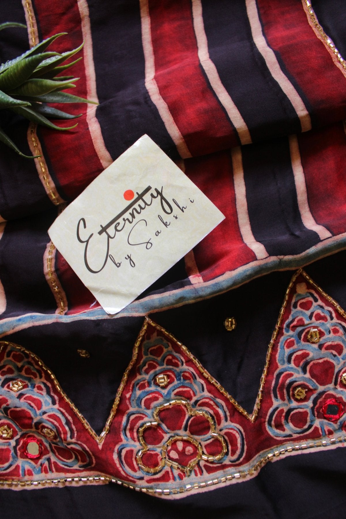 Rangmahal Ajrakh Modal Silk Saree with Artisan Handwork - Eternity by Sakshi