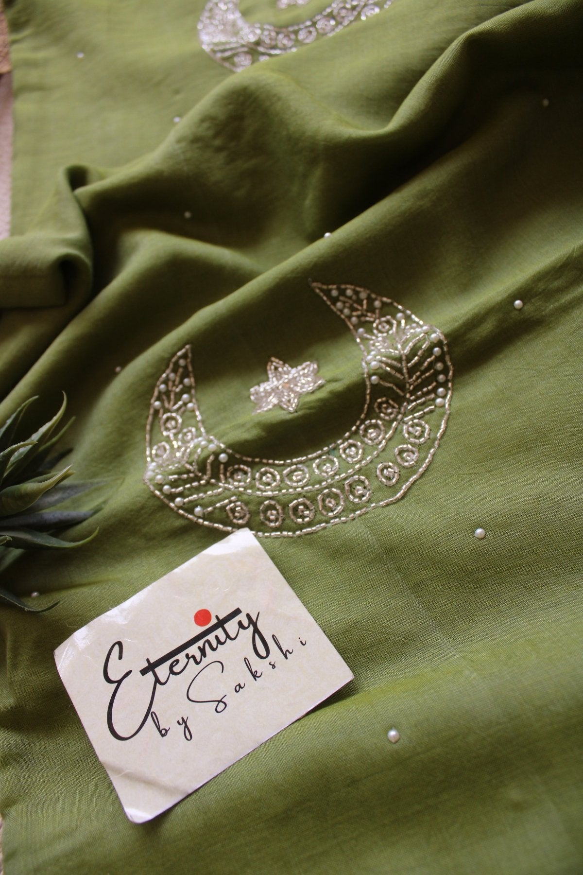 Olive Green Chand Tara Handwork Saree - Eternity by Sakshi