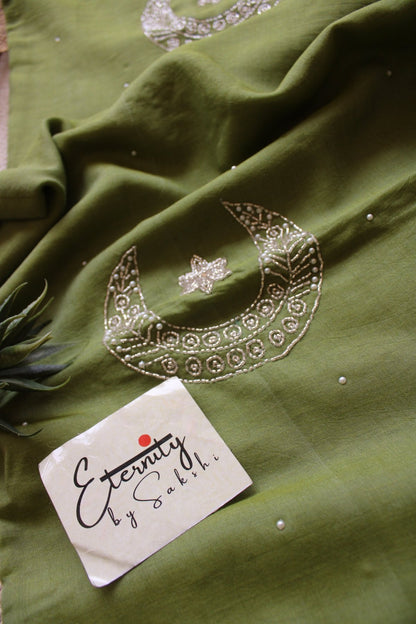 Olive Green Chand Tara Handwork Saree - Eternity by Sakshi