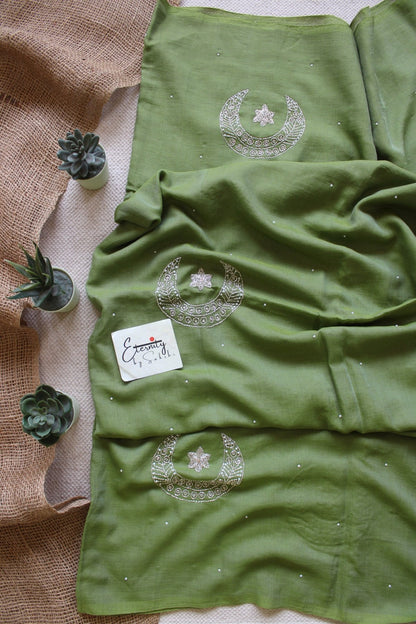 Olive Green Chand Tara Handwork Saree - Eternity by Sakshi