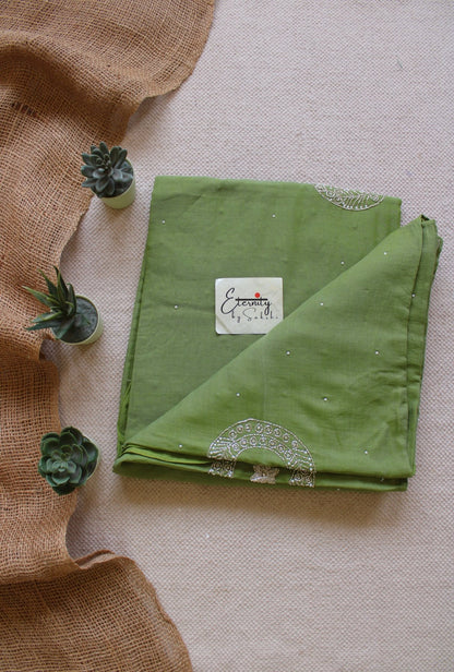 Olive Green Chand Tara Handwork Saree - Eternity by Sakshi