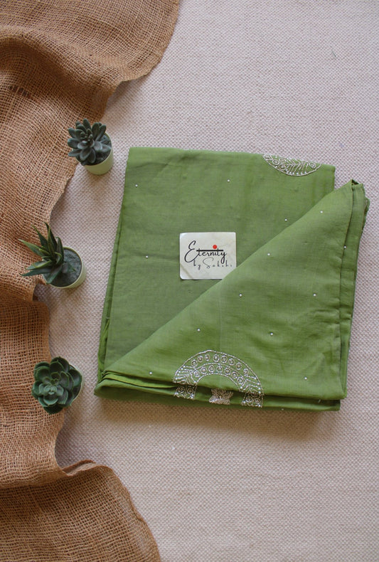 Olive Green Chand Tara Handwork Saree - Eternity by Sakshi