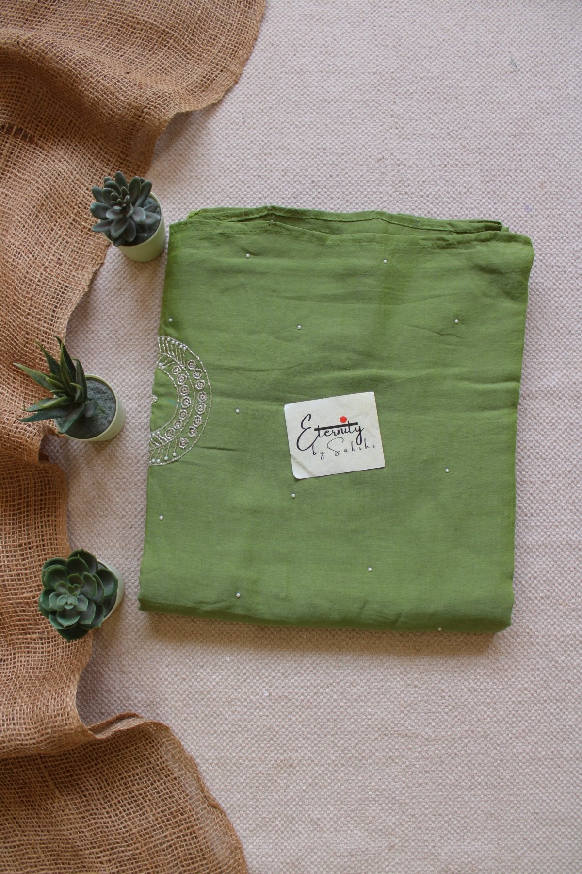 Olive Green Chand Tara Handwork Saree - Eternity by Sakshi