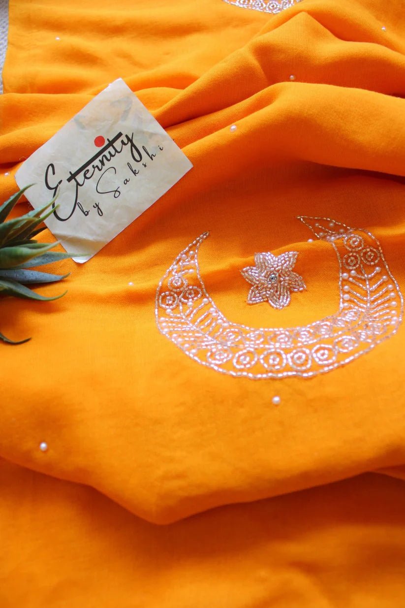 Mustard Yellow Chand Tara Handwork Saree + Mustard Yellow Chakori Noorie Blouse Combo