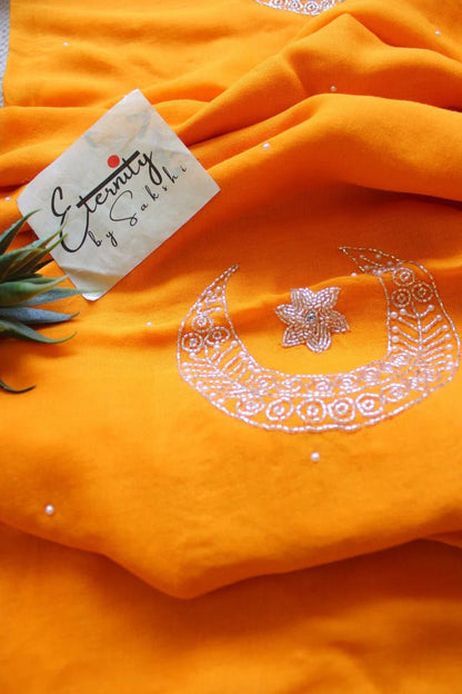 Mustard Yellow Chand Tara Handwork Saree + Mustard Yellow Chakori Noorie Blouse Combo
