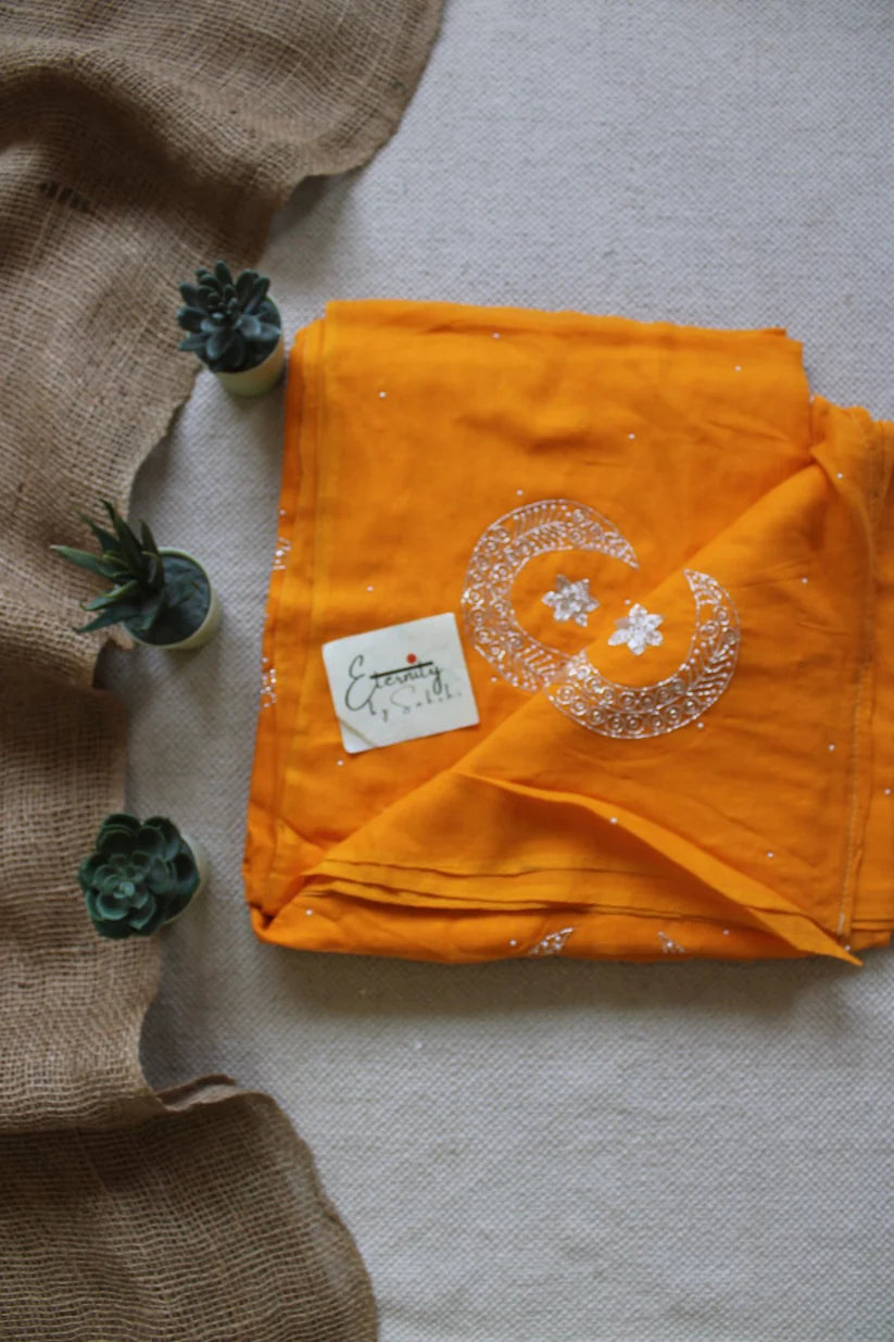 Mustard Yellow Chand Tara Handwork Saree + Mustard Yellow Chakori Noorie Blouse Combo