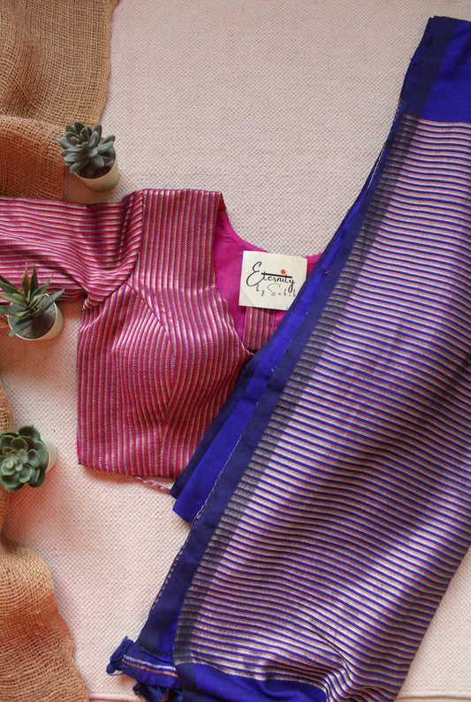 Blue Ramya Saree+Pink Rimjhim Blouse - Eternity by Sakshi
