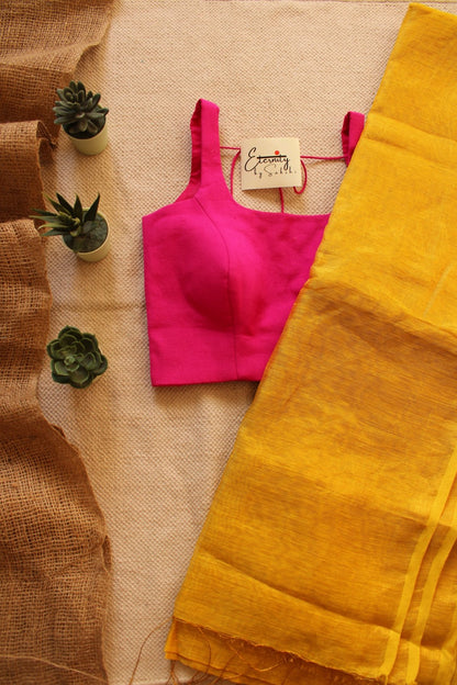 Yellow Raatein Saree + Fuscia Noorie Blouse Combo - Eternity by Sakshi