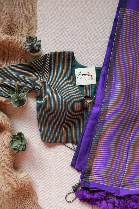 Purple Ramya Saree + Green Rimjhim Blouse Combo - Eternity by Sakshi
