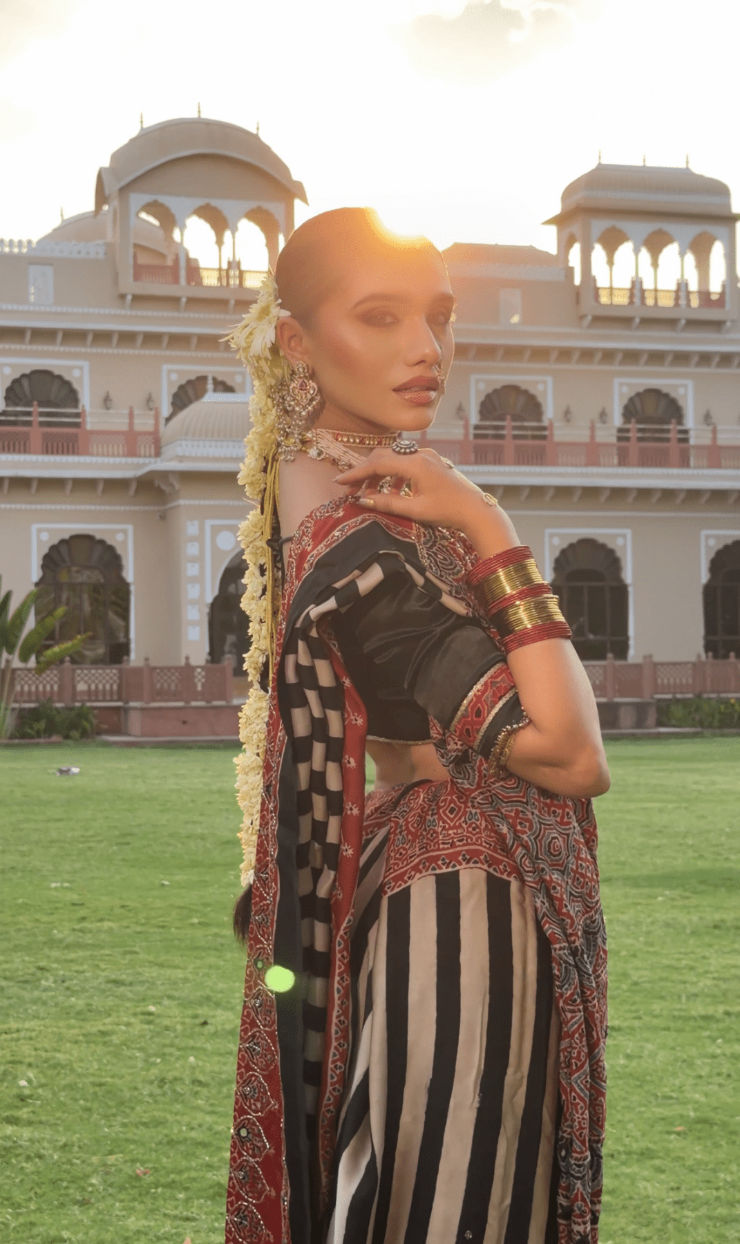 Ruhani Laal Ajrakh Modal Silk Saree with Artisan Handwork - Eternity by Sakshi
