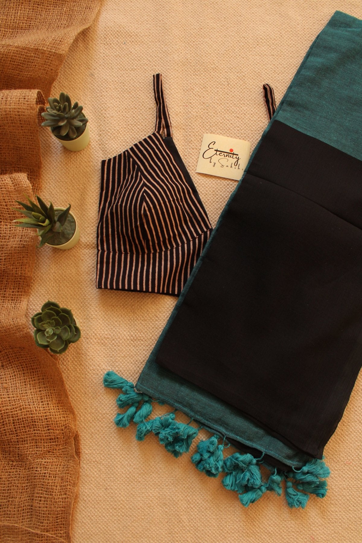 Black Breezy Saree + Zebra Blouse Combo - Eternity by Sakshi
